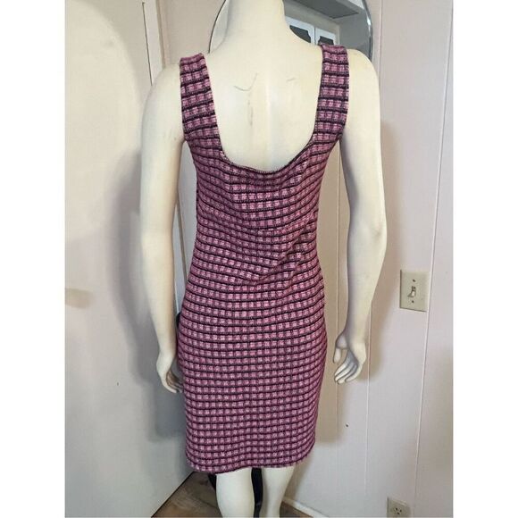 Topshop Mini Checked Pink Pinafore Dress W/Squared Neckline Front Slit Hem Darli - Picture 7 of 10